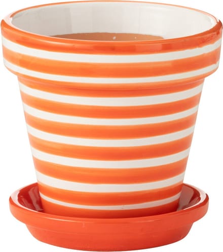 J-Line bloempot Granada Stripes Handmade + Painted - keramiek - oranje - small - Ø 21 cm