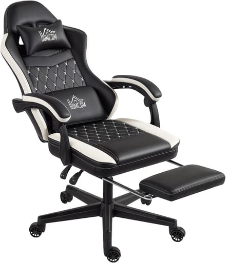 HOMCOM Gamestoel Polyester, Staal 65L x 64B x 118-128H cm Zwart