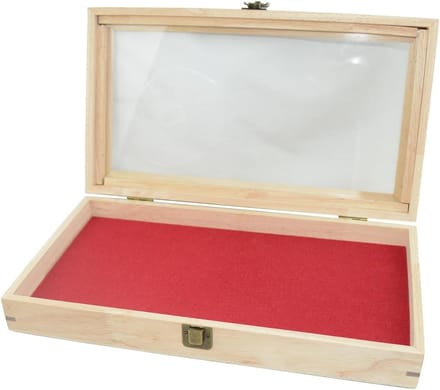 Houten Display Kist - Sieraden Organizer - Sieraden Presenteren - Glazen Deksel - 38cm Lang - Houtkleurig