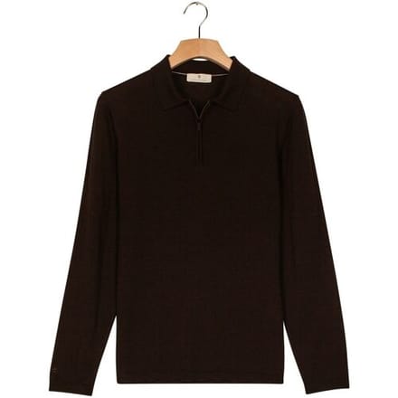 Thomas Maine Trui Zip Collar Long Sleeve Merino Wool Single Knit Bruin / male