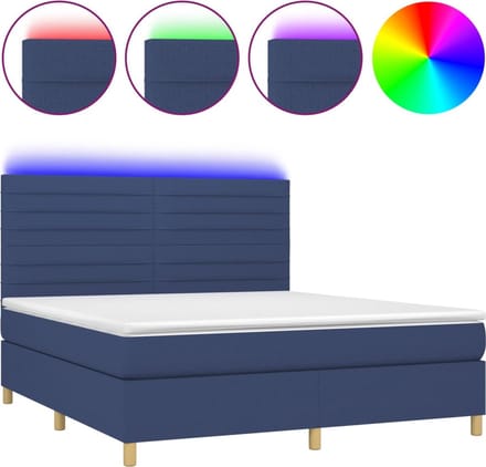 vidaXL - Boxspring - met - matras - en - LED - stof - blauw - 160x200 - cm