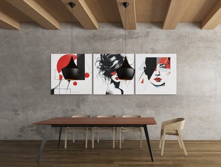 Drieluik Canvas Schilderij Vrouw in Rood – Moderne Abstract Wanddecoratie - 3x100x100 cm