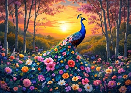 40x30cm Diamond Painting bloemen pauw (vierkant) nr 166