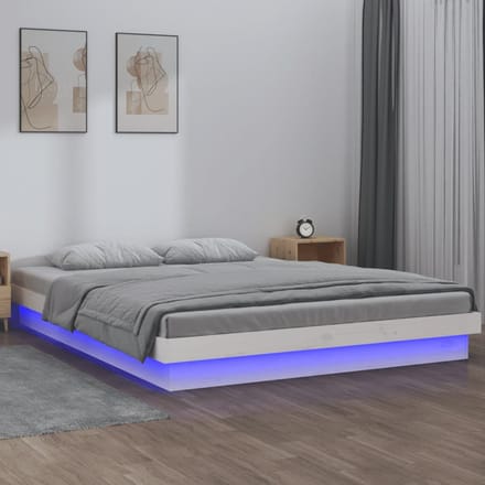 vidaXL - Bedframe - LED - massief - hout - wit - 120x190 - cm