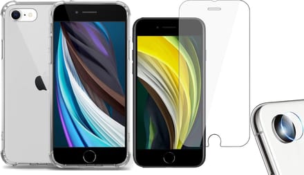 Hoesje geschikt voor iPhone SE 2022 / SE 2020 / 8 / 7 Transparant Shock Case - 1x Screenprotector Glas + 1x Camera Screen Protector