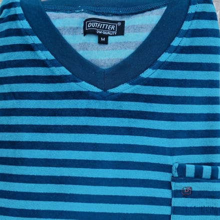 Outfitter heren pyjama - velours - maat XL - Smile streep - marine/turquoise