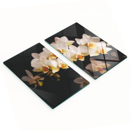 Set van twee decoratieve glazen snijplanken met orchideemotief, 2x30x52 cm