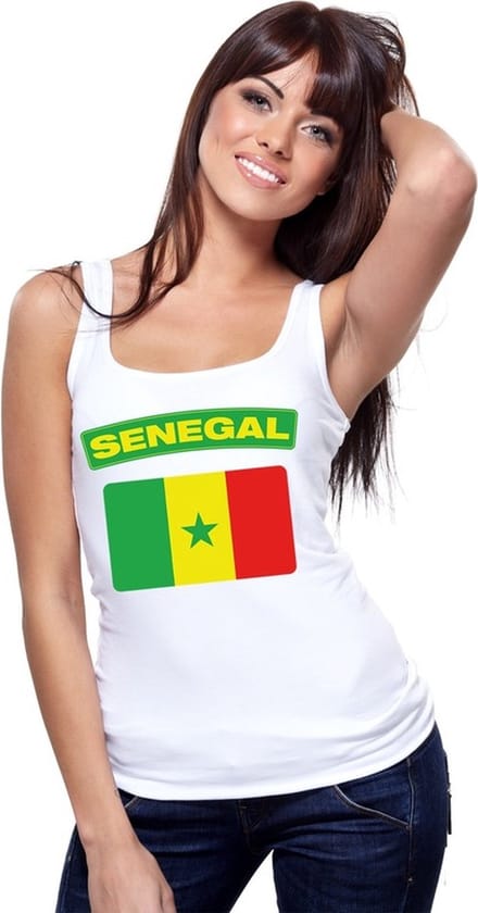 Senegal singlet shirt/ tanktop met Senegalese vlag wit dames M