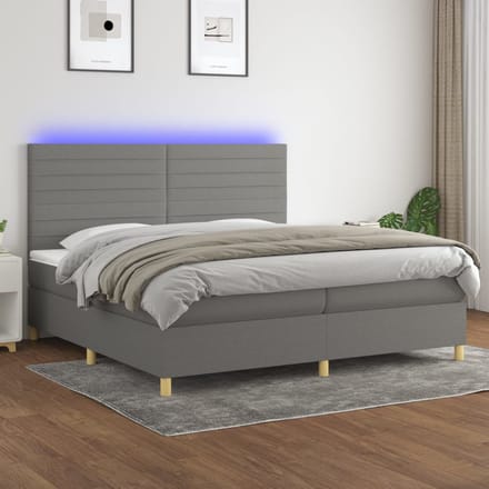 vidaXL - Boxspring - met - matras - en - LED - stof - donkergrijs - 200x200 - cm