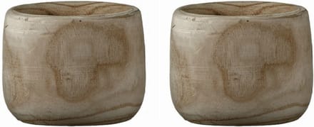 Mica Decorations Bloempot - 2x - hout - voor binnen en buiten - 14 cm - Plantenbak