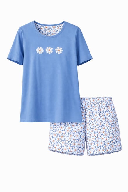 Comtessa - Dames Shortama - Zomer Pyjama - Katoen - Summer Blue - Maat 46