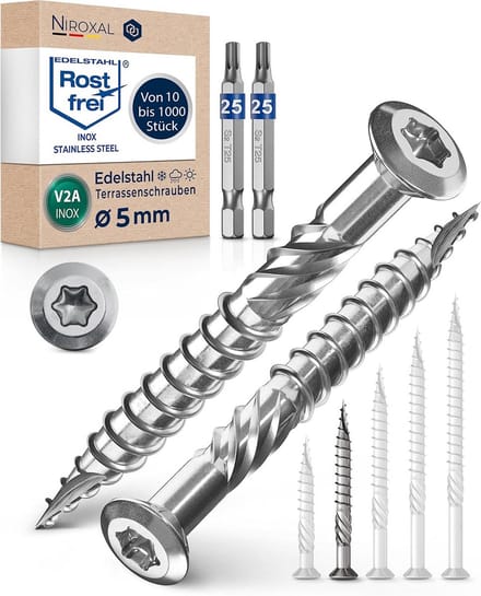Roestvrijstalen Terrasschroeven Torx Lenskop A2 5x50 mm - 1000 Stuks