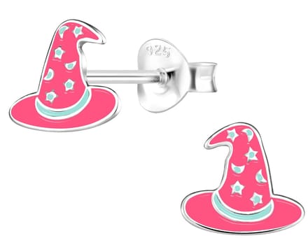 Joy|S - Zilveren halloween oorbellen - heksenhoed roze