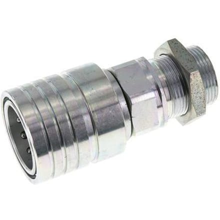 Stalen DN 25 Hydraulische Koppeling Snelkoppeling 28 mm L Knelring Schotkoppeling ISO 7241-1 A/8434-1 D 34.3mm