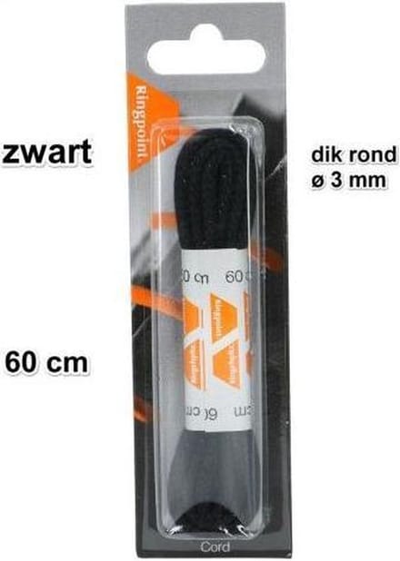 3 mm x 60cm Zwart - Rond Cord 100% katoen schoenveter