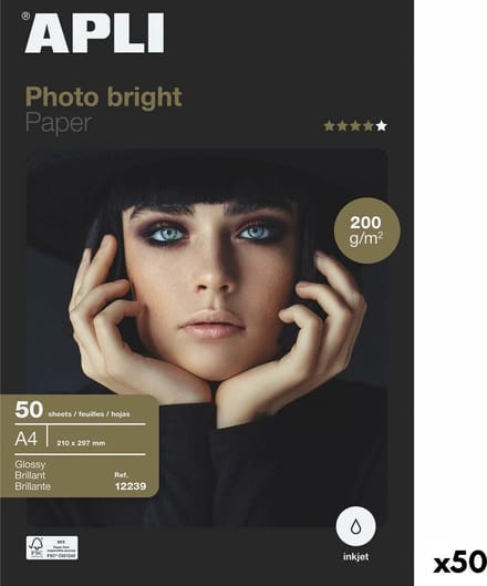 Glanzend Fotopapier Apli Inkjet A4 200 g/m²