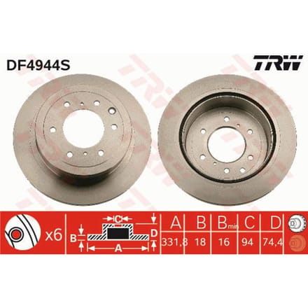 Remschijf TRW DF4944S achter, geventileerd, sterk gecarboniseerd, 1 Stuk