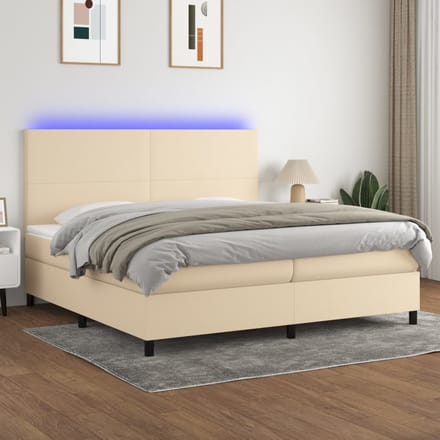 vidaXL - Boxspring - met - matras - en - LED - stof - crèmekleurig - 200x200 - cm