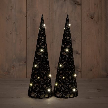 Anna Collection led kegel kerstboom lampen - 2x - zwart - D12,5 x H40 cm