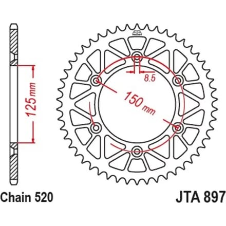 Standaard aluminium motorwiel kroon JT Sprockets 520