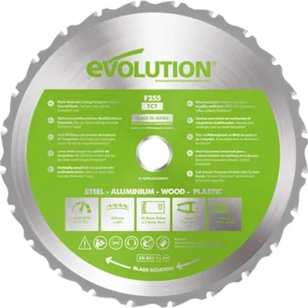 Evolution Tct-zaagblad - Diam. 255mm - 24 Tanden - Asgat 25,4mm
