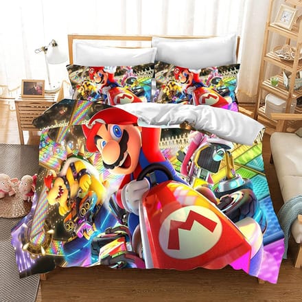 Mario Dekbedovertrek Set Dekbed Beddengoed 3D Kinderbeddengoed Set 3-Delig 1 Dekbedovertrek King Size AU Single(140*210cm)3pcs