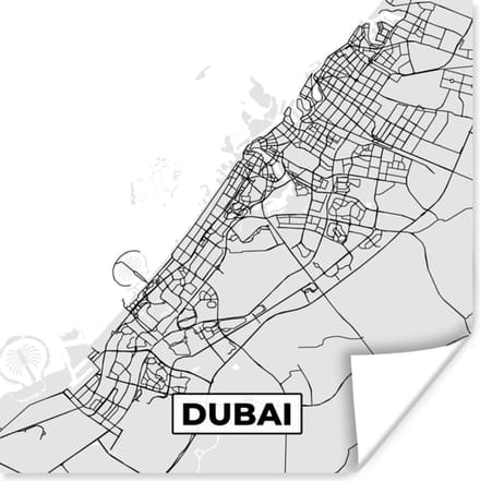 Poster Dubai - Stadskaart - Plattegrond - Zwart Wit - Kaart - 75x75 cm