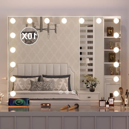 Hollywood Spiegel met Verlichting en USB-aansluiting 10x Vergroting - 60x52.5 cm make up tafel