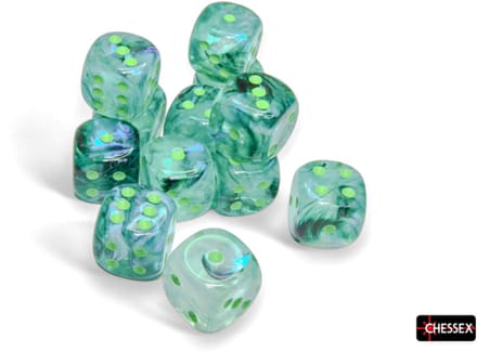 Chessex 12 x D6 Set Borealis 16mm - Kelp/Light Green