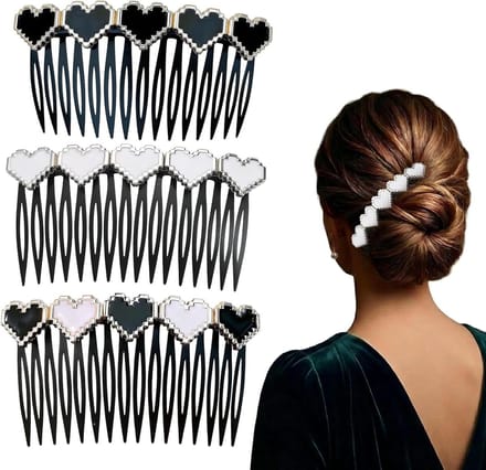 Haarkammen Hartvorm - Acryl Kamset - Haar Styling - Romantisch Design - 3 Stuks - Zwart Wit