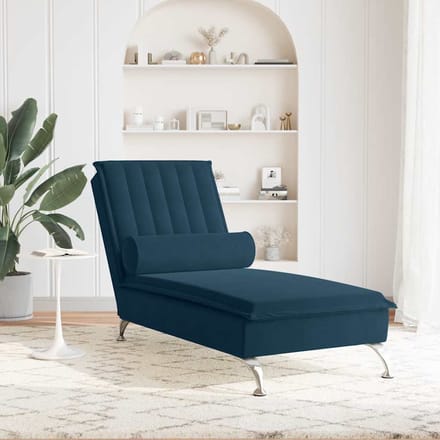 vidaXL - Massage - chaise - longue - met - bolster - fluweel - blauw