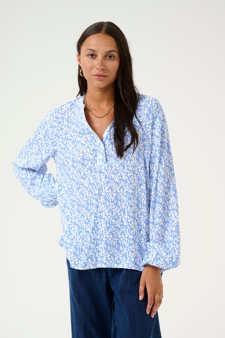 Blouse met lange mouwen Loose fit Blue/Chalk Graphic Print blue white