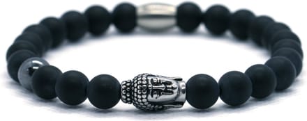 IbizaMen - Heren armband - mat onyx 8mm - Hematiet - RVS buddha