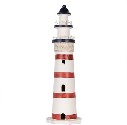 Clayre & Eef Decoratie Beeld Vuurtoren Ø 15x48 cm Wit Rood MDF