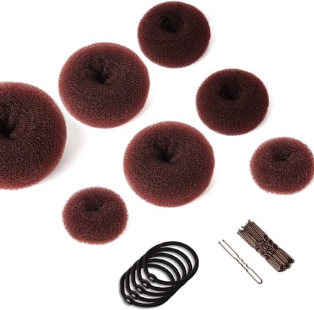 Famanu - Haar donut set 7-delig, ring-style buns met 5 elastieken & 20 haarspelden (bruin)