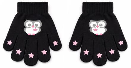 Kinderhandschoenen zwart met uiltje en sterren