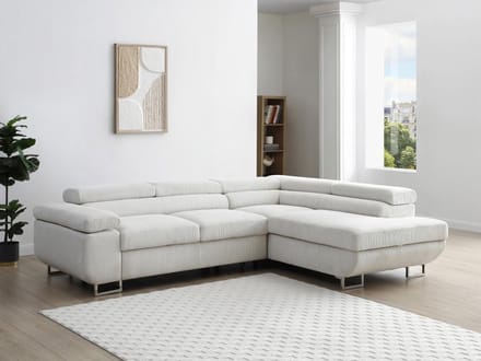 Vente-unique Hoekslaapbank met hoek rechts van beige ribfluweel NURAZIO