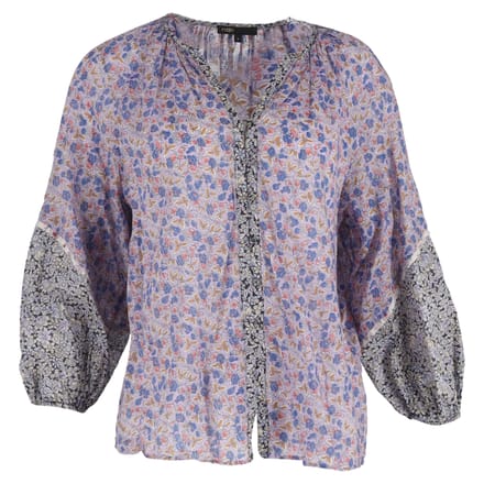 Maje Bleus Cisso Contrast Blouse in Multicolor Floral-Print Organic Cotton