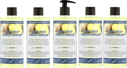 Handzeep Fresh Ginger 500 ml - met gratis pompje - set van 5 stuks - Voordeelverpakking