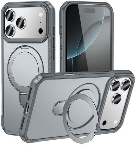 Mobiq - Magnetisch Ringstand Magsafe Hoesje geschikt voor iPhone 17 Pro Max - grijs