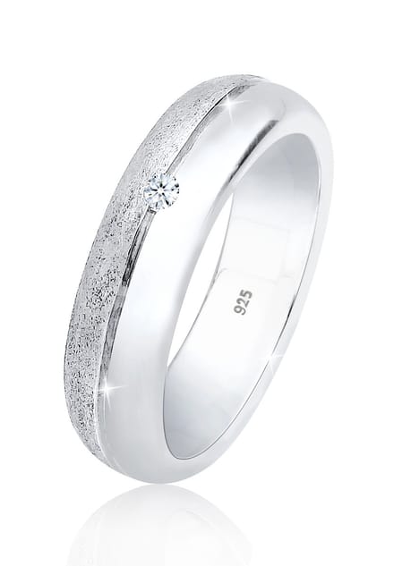 Elli PREMIUM - Ring - Dames Basis Band Ring met Diamant (0.03 ct.) in 925 Sterling Zilver - Dames