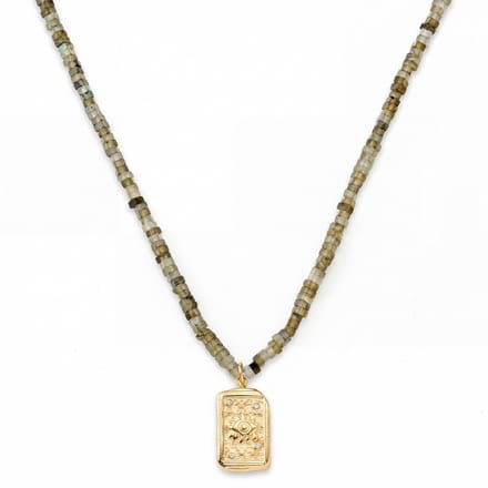 Mediterranean | Ketting met grijze natuurstenen kralen en Evil Eye-bedel