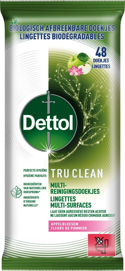 Dettol Tru Clean Appelbloesem Doekjes 48 Stuks