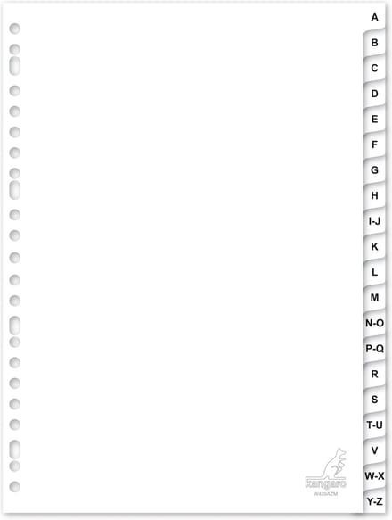 Kangaro tabbladen - A4 - PP 120 micron - wit - 23-gaats - 20-delig letters A-Z