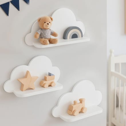 Witte Wolken Wandplanken Set - 3 Stuks - Kinderkamer Decoratie