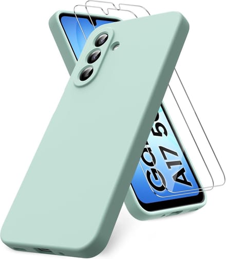Liquid Silicone Case met 2x Screenprotector - Mint - Shockproof Hoesjes Geschikt voor: Samsung Galaxy A17