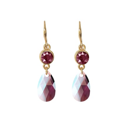 Party Dark Red Round - oorhangers - 18 karaats verguld