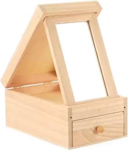 Graine Creative houten kaptafeltje spiegel lade 12x18x8,5 cm decoratie.