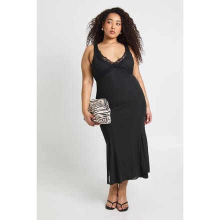 boohoo Dames Plus Kanten Slip Jurk | Zwart | Maat: 44