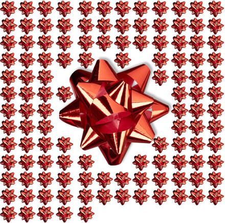 Cadeaustrik set van 100 - zelfklevend - ster - Ø 5 cm - rood